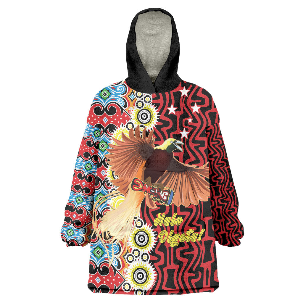 Personalised Papua New Guinea Pidgin Language Week Wearable Blanket Hoodie Halo Olgeta Tok Pisin Wik Bird Of Paradise Oro Batik LT22 One Size Red - Polynesian Pride