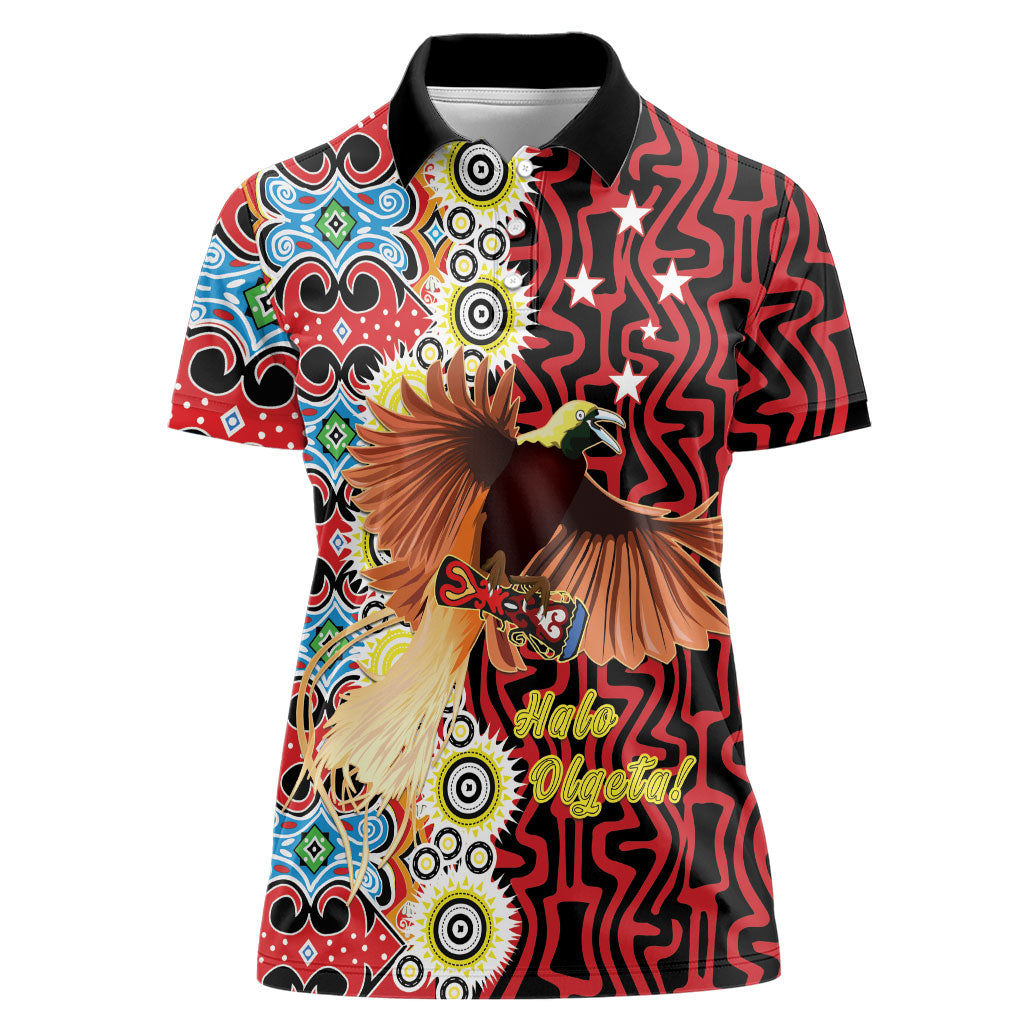 Personalised Papua New Guinea Pidgin Language Week Women Polo Shirt Halo Olgeta Tok Pisin Wik Bird Of Paradise Oro Batik LT22 Female Red - Polynesian Pride
