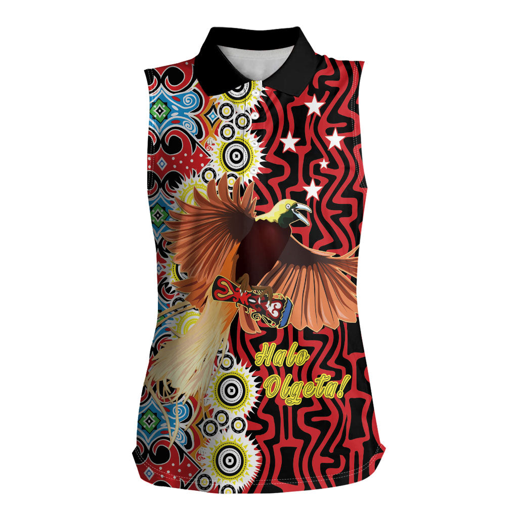 Personalised Papua New Guinea Pidgin Language Week Women Sleeveless Polo Shirt Halo Olgeta Tok Pisin Wik Bird Of Paradise Oro Batik LT22 Female Red - Polynesian Pride