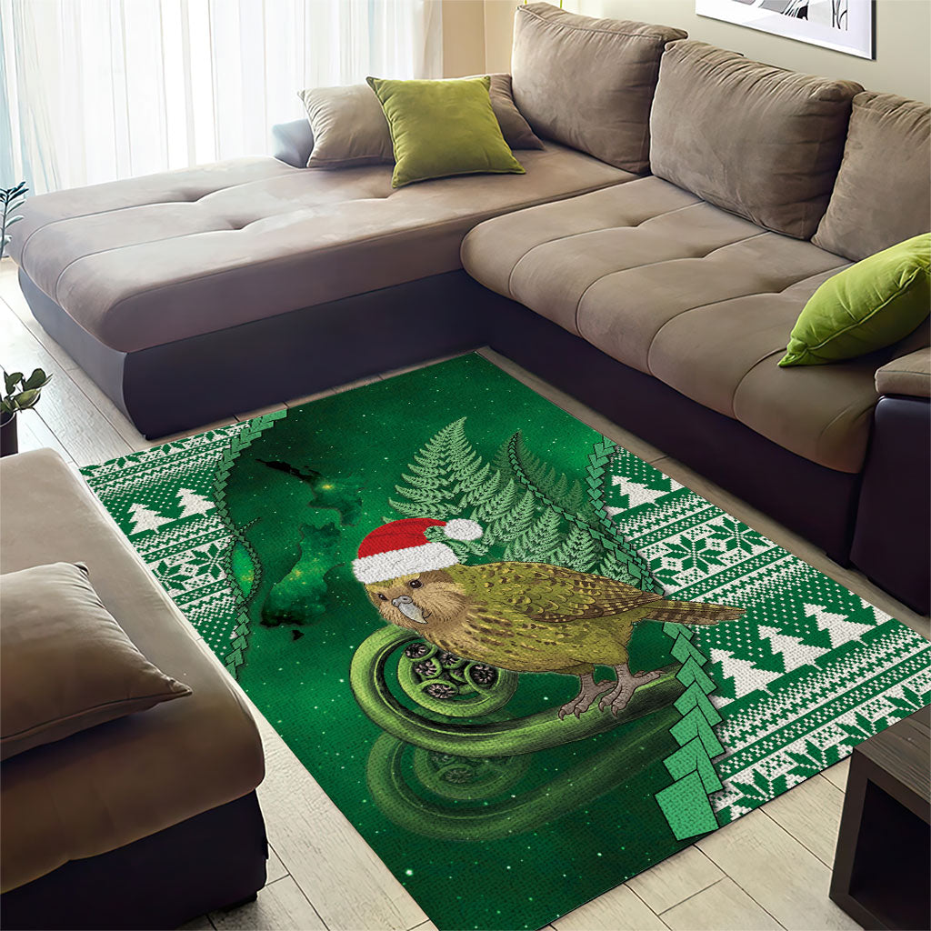New Zealand Kakapo Christmas In July Area Rug Silver Fern Santa Xmas Green Color