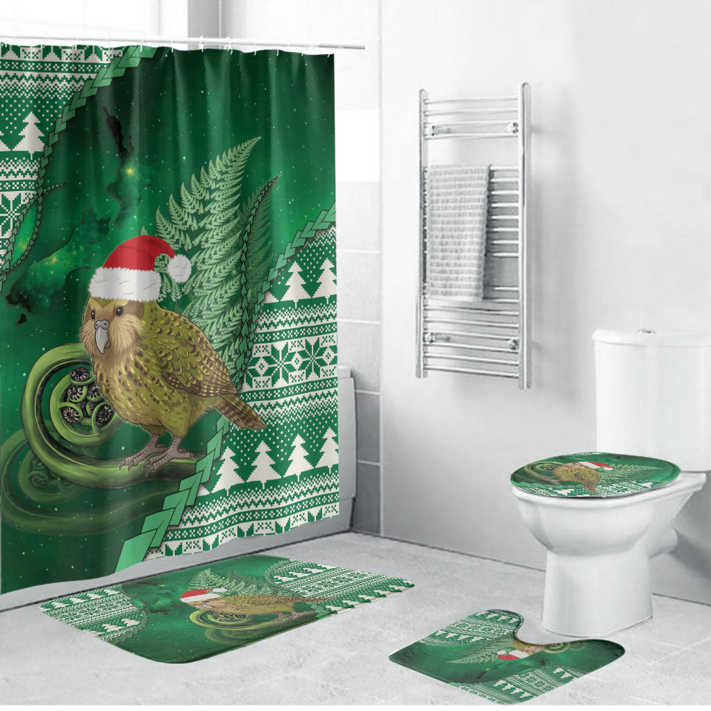 New Zealand Kakapo Christmas In July Bathroom Set Silver Fern Santa Xmas Green Color LT22 Bathroom Set (4 pcs) Green - Polynesian Pride