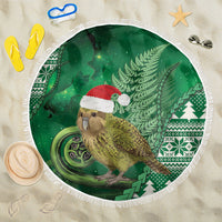 New Zealand Kakapo Christmas In July Beach Blanket Silver Fern Santa Xmas Green Color