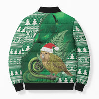New Zealand Kakapo Christmas In July Bomber Puffer Jacket Silver Fern Santa Xmas Green Color