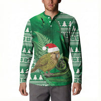 New Zealand Kakapo Christmas In July Button Sweatshirt Silver Fern Santa Xmas Green Color