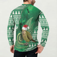 New Zealand Kakapo Christmas In July Button Sweatshirt Silver Fern Santa Xmas Green Color