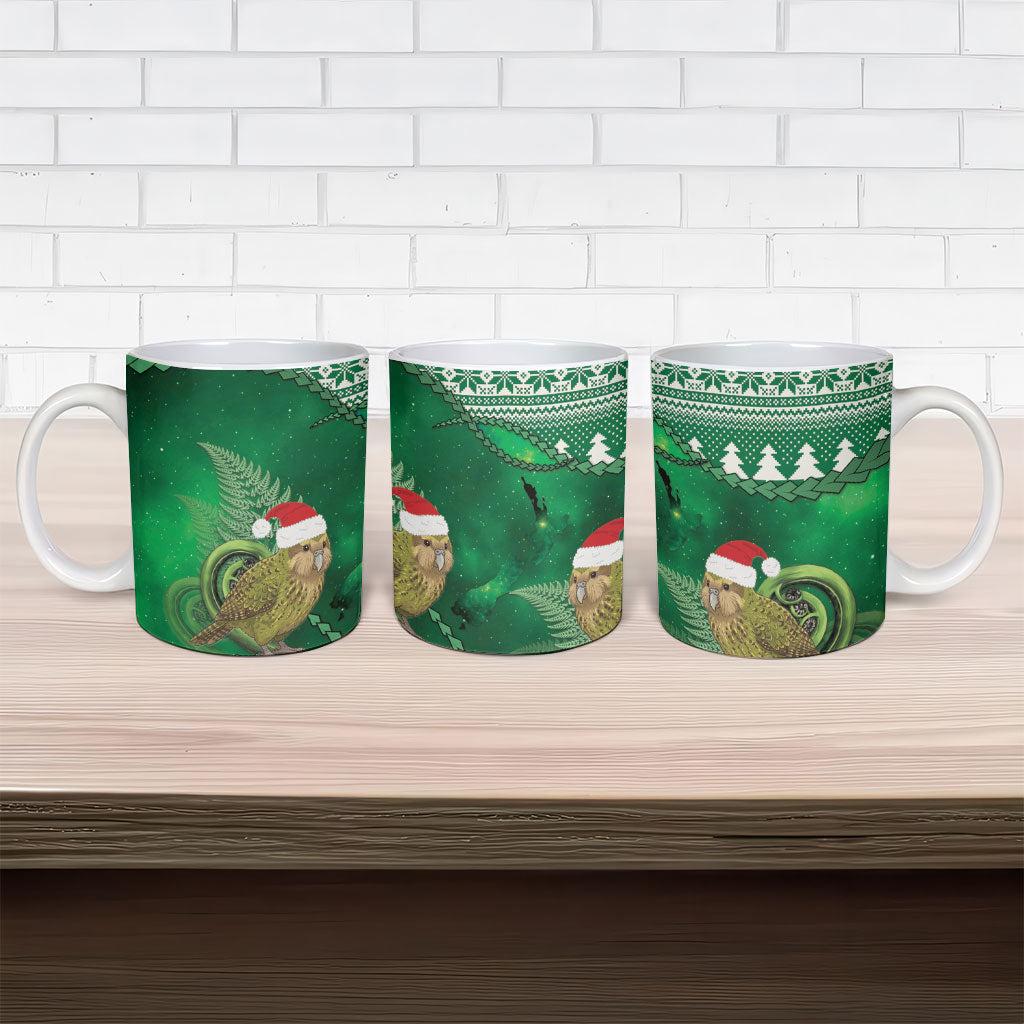 New Zealand Kakapo Christmas In July Ceramic Mug Silver Fern Santa Xmas Green Color