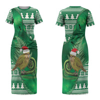 New Zealand Kakapo Christmas In July Couples Matching Short Sleeve Bodycon Dress and Hawaiian Shirt Silver Fern Santa Xmas Green Color LT22 - Polynesian Pride