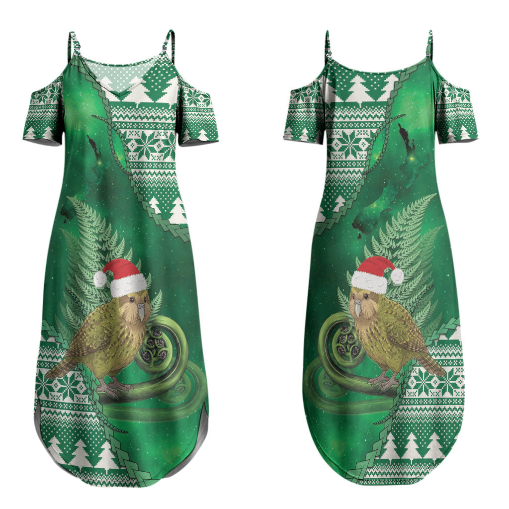 New Zealand Kakapo Christmas In July Couples Matching Summer Maxi Dress and Hawaiian Shirt Silver Fern Santa Xmas Green Color LT22 - Polynesian Pride
