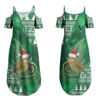 New Zealand Kakapo Christmas In July Couples Matching Summer Maxi Dress and Hawaiian Shirt Silver Fern Santa Xmas Green Color LT22 - Polynesian Pride