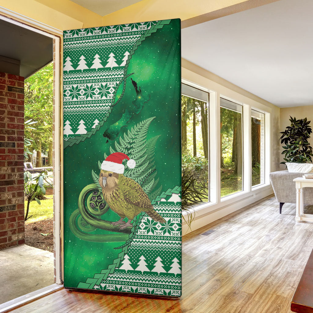 New Zealand Kakapo Christmas In July Door Cover Silver Fern Santa Xmas Green Color