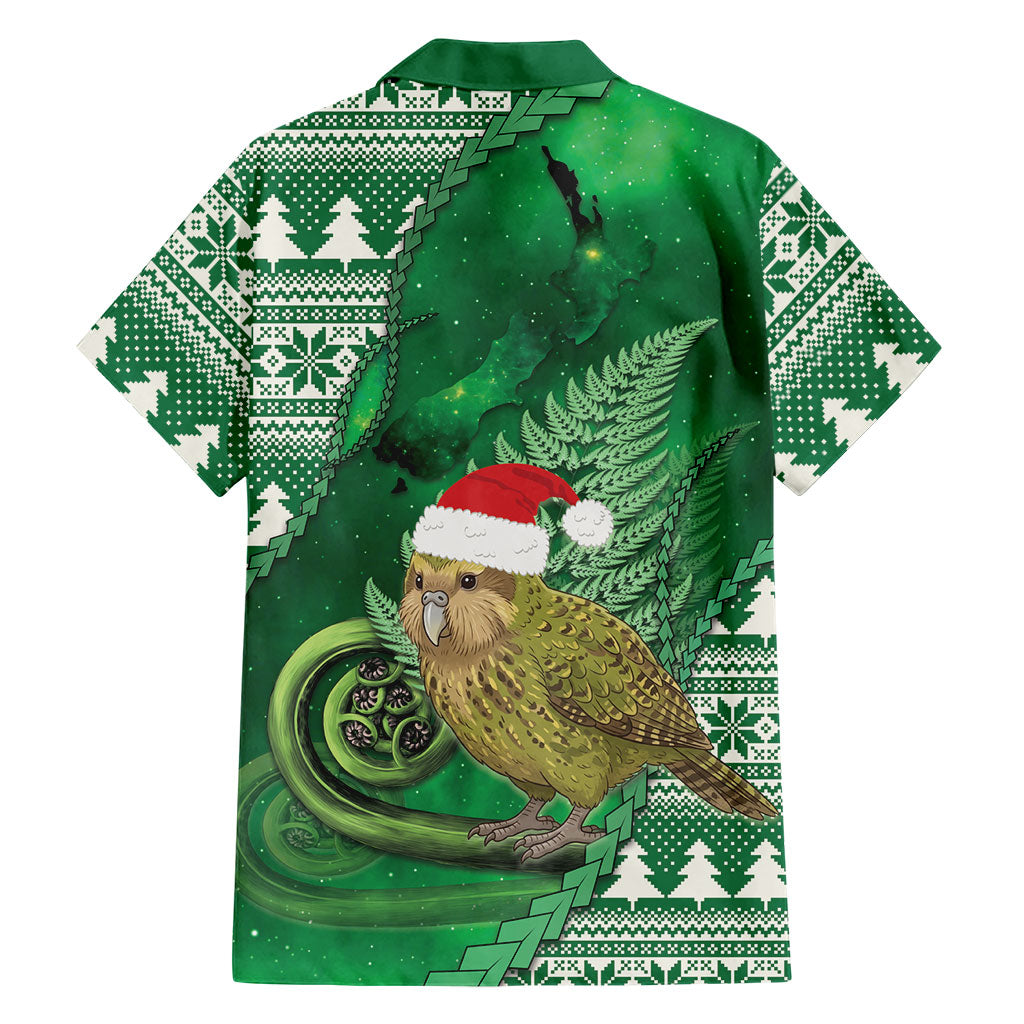 New Zealand Kakapo Christmas In July Family Matching Long Sleeve Bodycon Dress and Hawaiian Shirt Silver Fern Santa Xmas Green Color