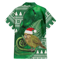 New Zealand Kakapo Christmas In July Family Matching Long Sleeve Bodycon Dress and Hawaiian Shirt Silver Fern Santa Xmas Green Color