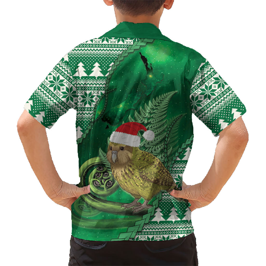 New Zealand Kakapo Christmas In July Family Matching Off Shoulder Maxi Dress and Hawaiian Shirt Silver Fern Santa Xmas Green Color