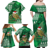 New Zealand Kakapo Christmas In July Family Matching Off Shoulder Maxi Dress and Hawaiian Shirt Silver Fern Santa Xmas Green Color