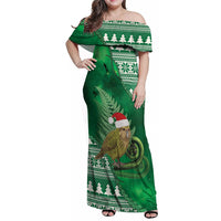 New Zealand Kakapo Christmas In July Family Matching Off Shoulder Maxi Dress and Hawaiian Shirt Silver Fern Santa Xmas Green Color