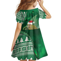 New Zealand Kakapo Christmas In July Family Matching Off Shoulder Short Dress and Hawaiian Shirt Silver Fern Santa Xmas Green Color