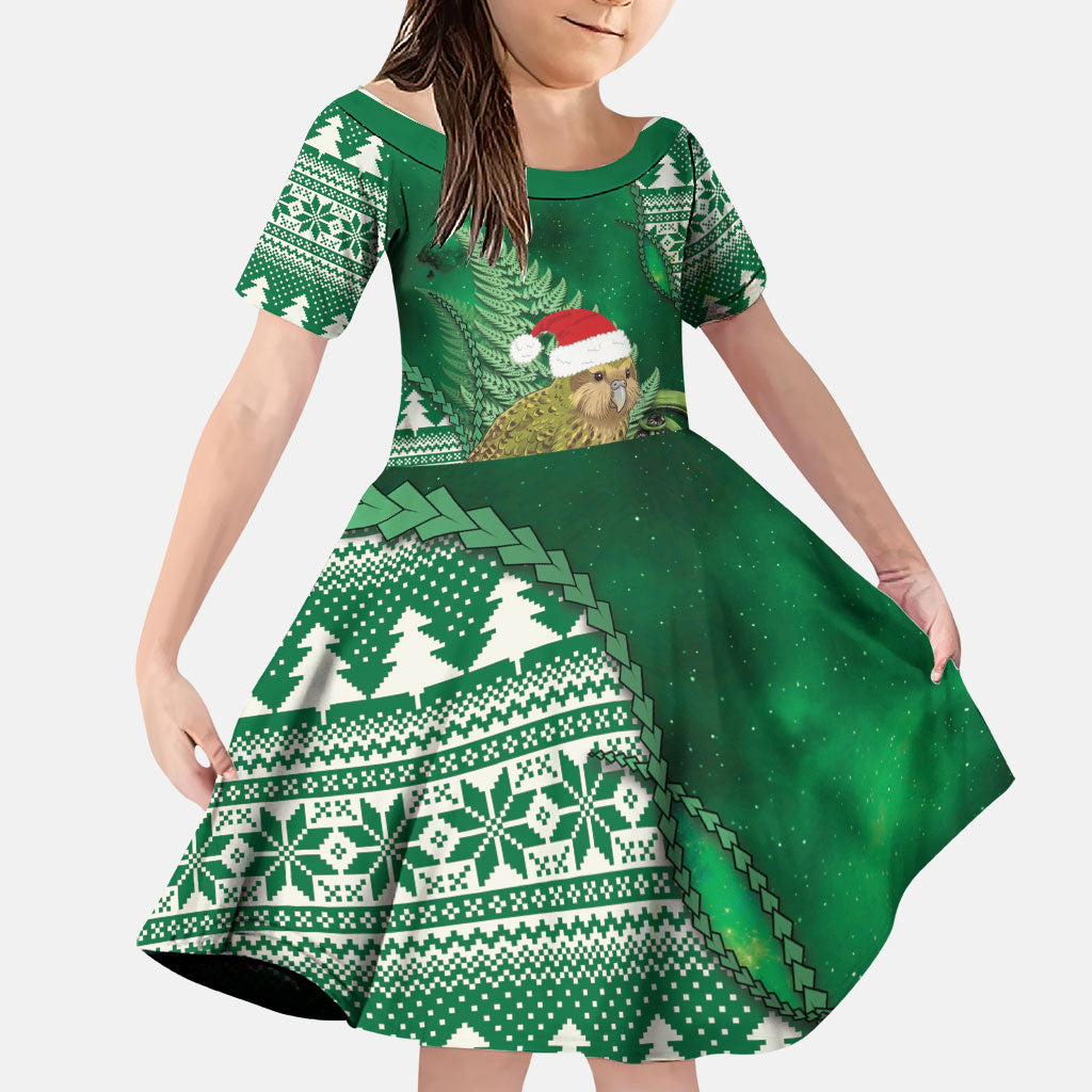 New Zealand Kakapo Christmas In July Family Matching Summer Maxi Dress and Hawaiian Shirt Silver Fern Santa Xmas Green Color