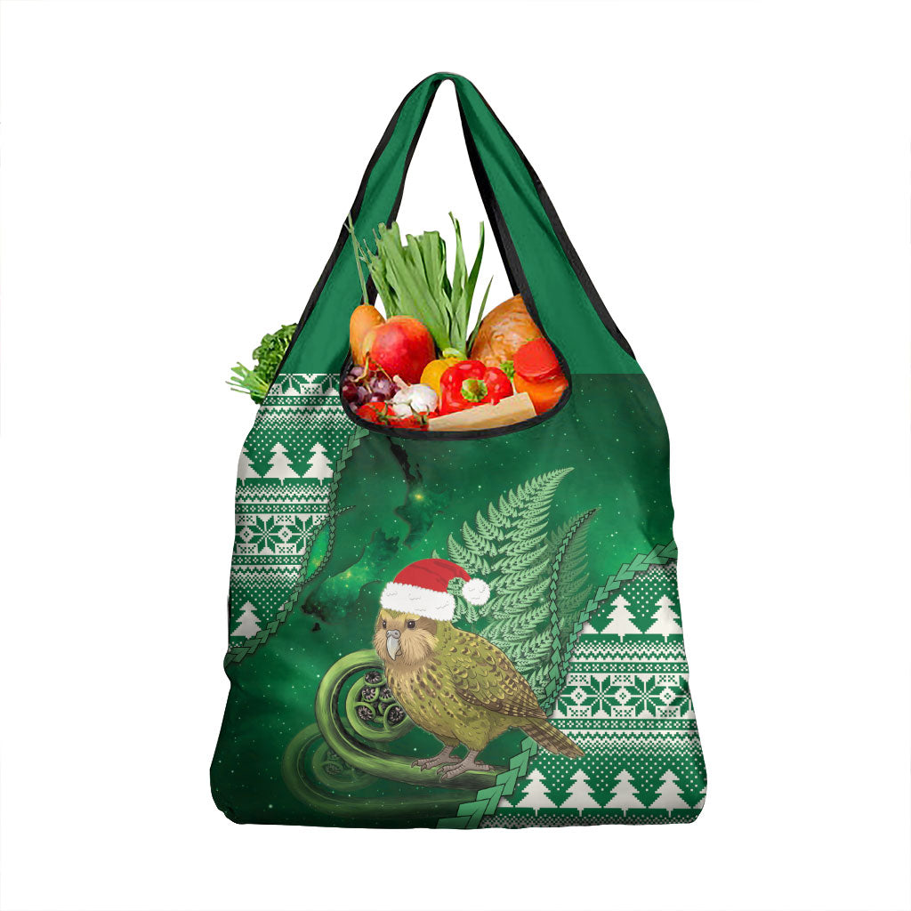 New Zealand Kakapo Christmas In July Grocery Bag Silver Fern Santa Xmas Green Color
