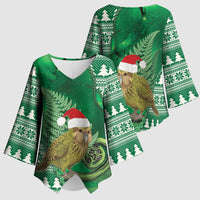New Zealand Kakapo Christmas In July Kimono Sleeve Blouse Silver Fern Santa Xmas Green Color