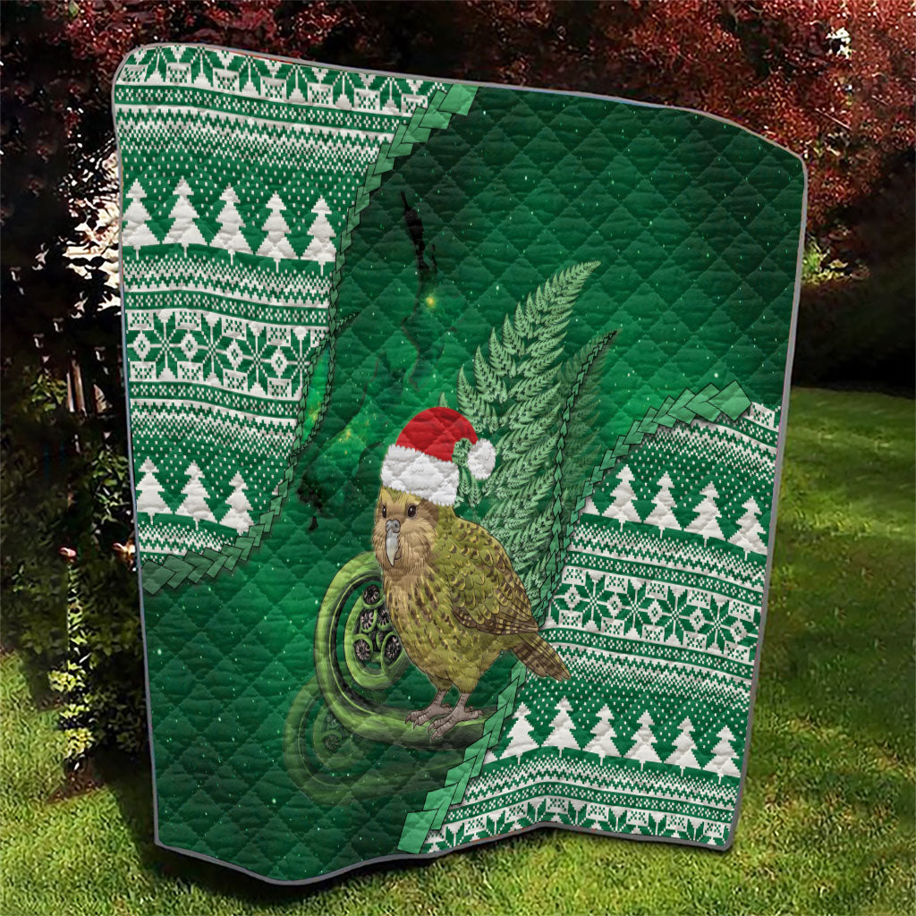 New Zealand Kakapo Christmas In July Quilt Silver Fern Santa Xmas Green Color