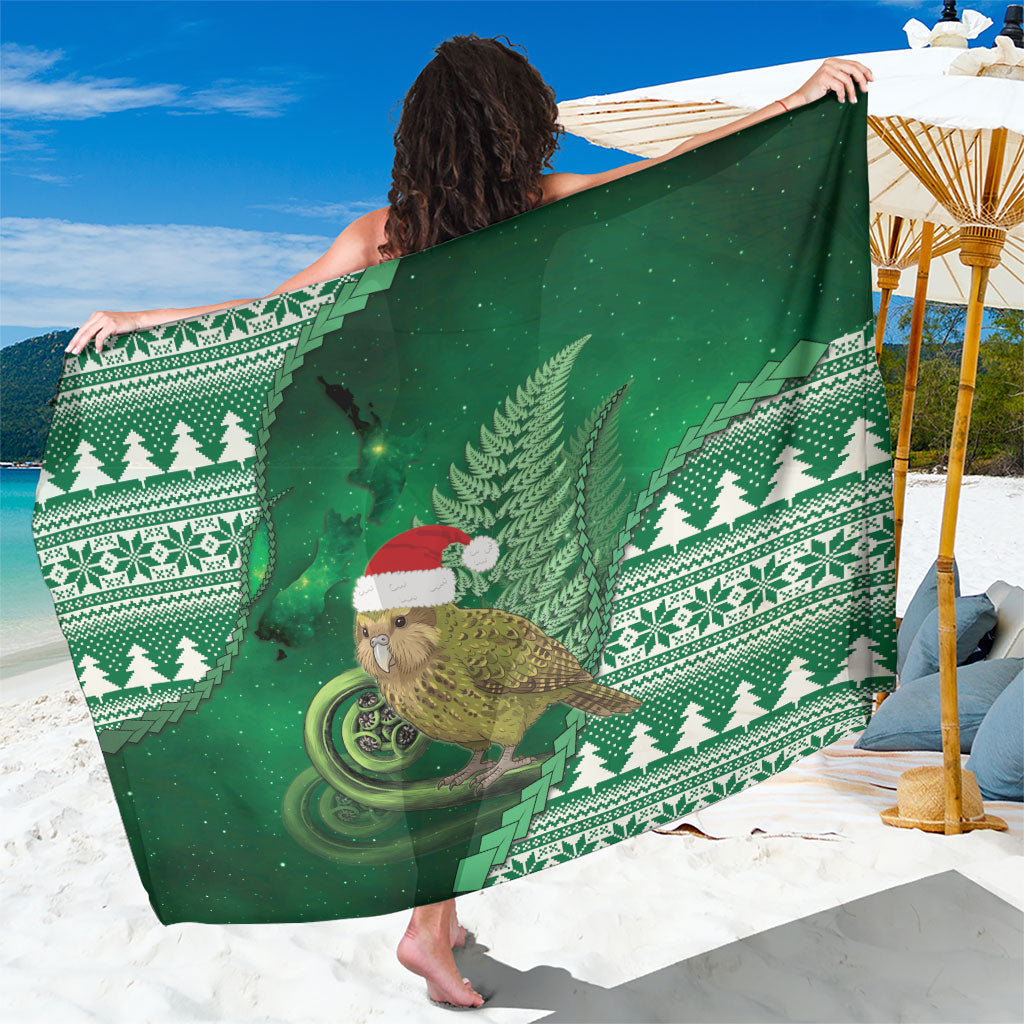 New Zealand Kakapo Christmas In July Sarong Silver Fern Santa Xmas Green Color LT22 One Size 44 x 66 inches Green - Polynesian Pride