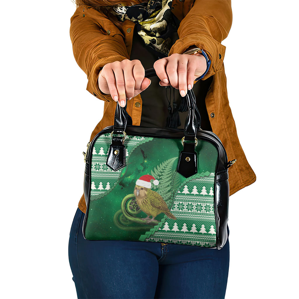 New Zealand Kakapo Christmas In July Shoulder Handbag Silver Fern Santa Xmas Green Color
