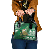 New Zealand Kakapo Christmas In July Shoulder Handbag Silver Fern Santa Xmas Green Color