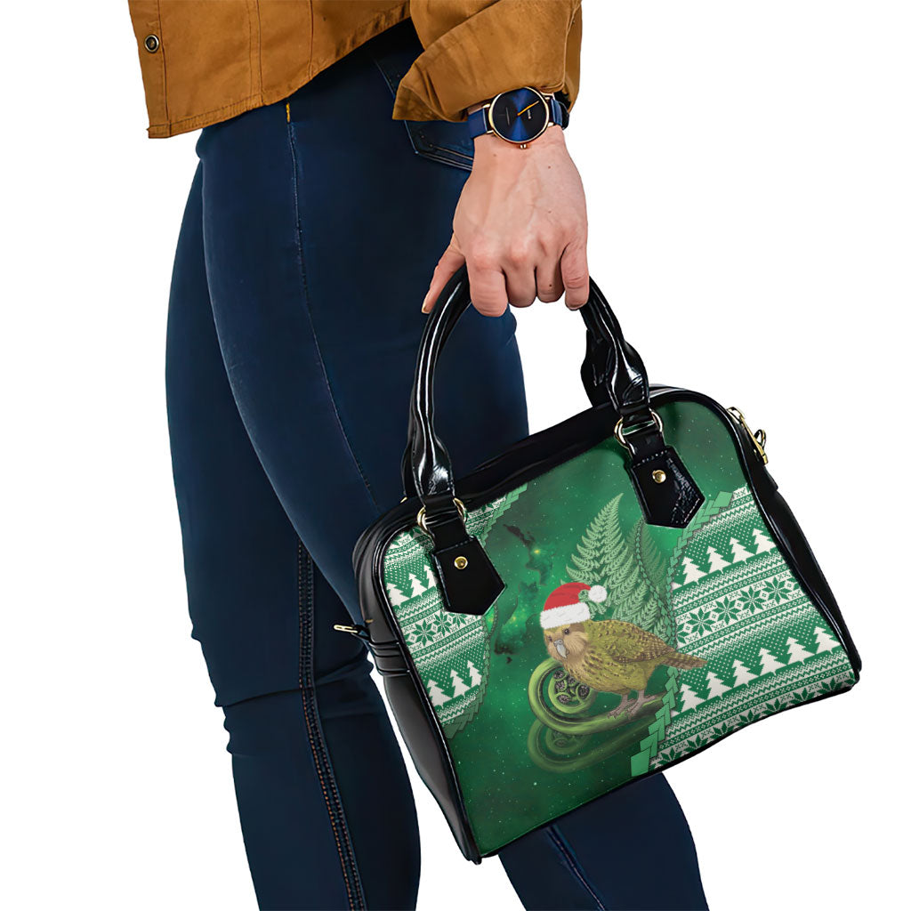 New Zealand Kakapo Christmas In July Shoulder Handbag Silver Fern Santa Xmas Green Color