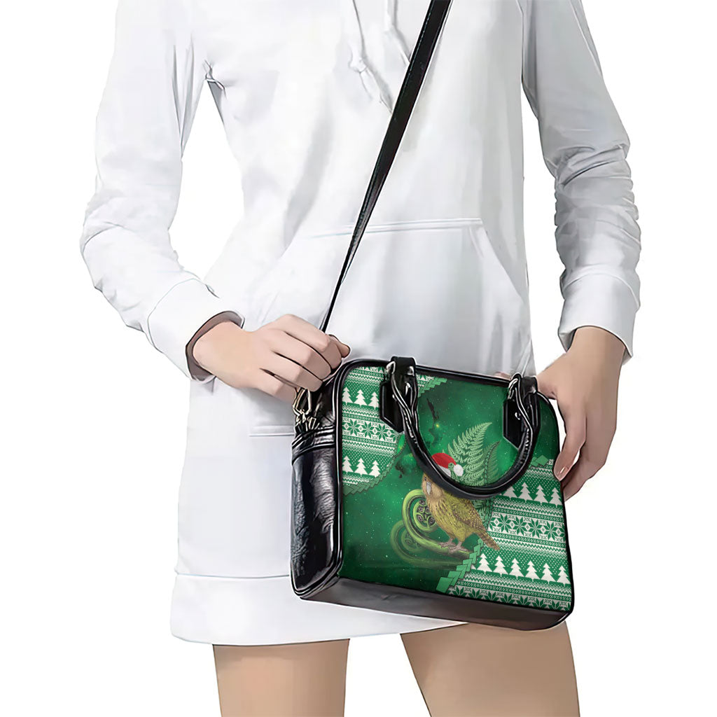New Zealand Kakapo Christmas In July Shoulder Handbag Silver Fern Santa Xmas Green Color