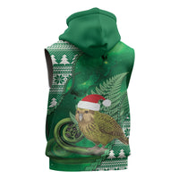 New Zealand Kakapo Christmas In July Sleeveless Zip Hoodie Silver Fern Santa Xmas Green Color