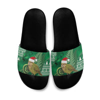New Zealand Kakapo Christmas In July Slide Sandals Silver Fern Santa Xmas Green Color