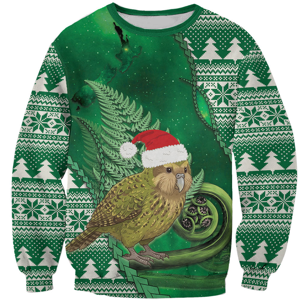 New Zealand Kakapo Christmas In July Sweatshirt Silver Fern Santa Xmas Green Color