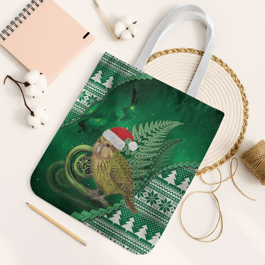 New Zealand Kakapo Christmas In July Tote Bag Silver Fern Santa Xmas Green Color