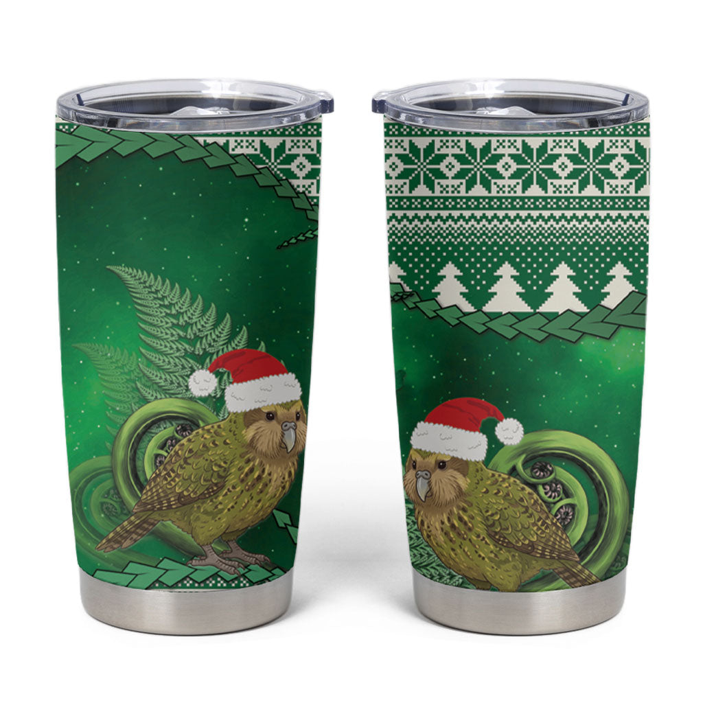 New Zealand Kakapo Christmas In July Tumbler Cup Silver Fern Santa Xmas Green Color