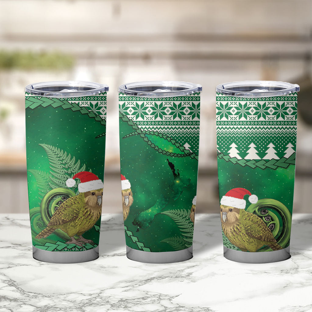 New Zealand Kakapo Christmas In July Tumbler Cup Silver Fern Santa Xmas Green Color