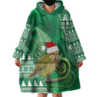 New Zealand Kakapo Christmas In July Wearable Blanket Hoodie Silver Fern Santa Xmas Green Color