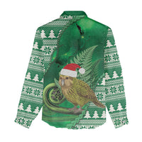 New Zealand Kakapo Christmas In July Women Casual Shirt Silver Fern Santa Xmas Green Color