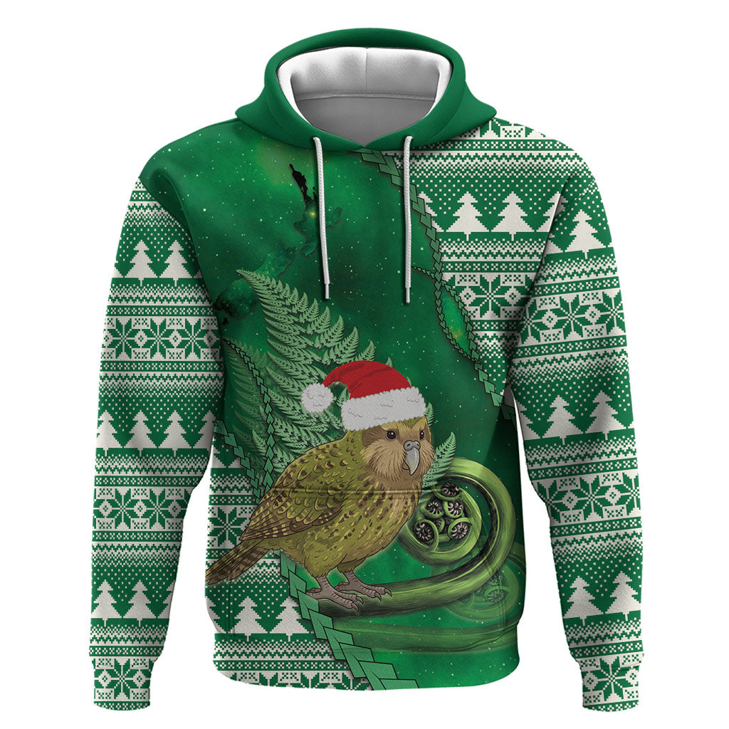 New Zealand Kakapo Christmas In July Zip Hoodie Silver Fern Santa Xmas Green Color