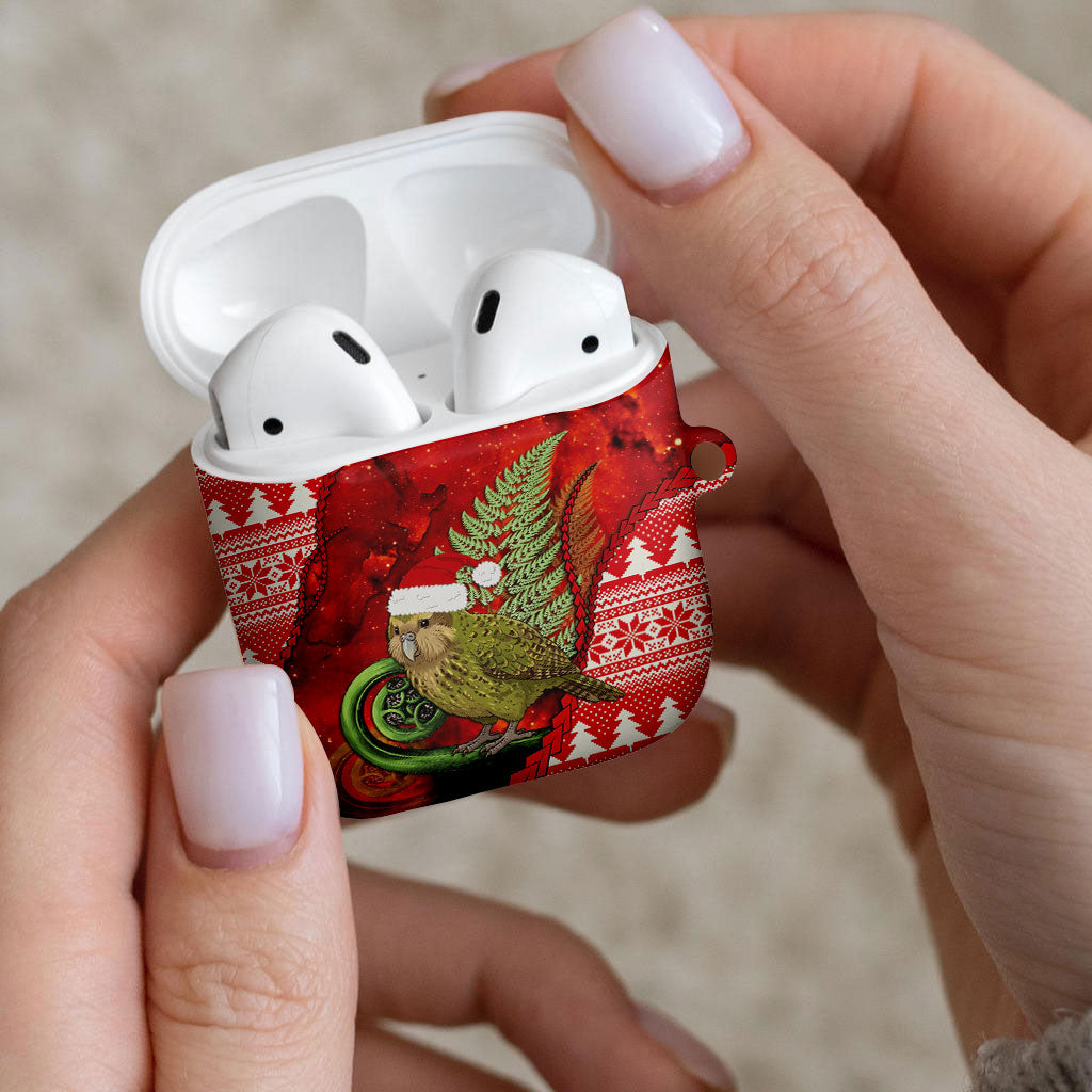 New Zealand Kakapo Christmas In July AirPods Case Silver Fern Santa Xmas Red Color
