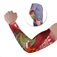 New Zealand Kakapo Christmas In July Arm Sleeves Silver Fern Santa Xmas Red Color