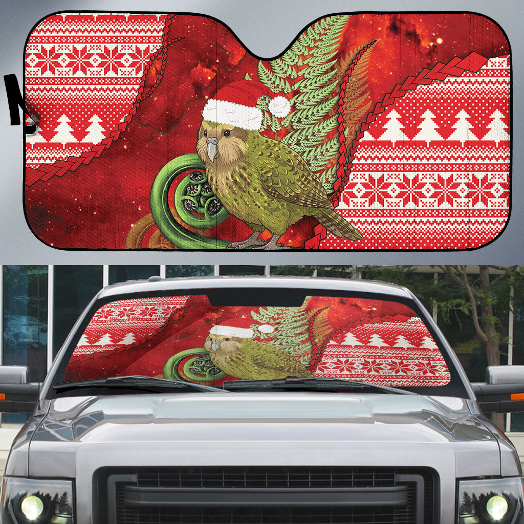 New Zealand Kakapo Christmas In July Auto Sun Shade Silver Fern Santa Xmas Red Color LT22 Red - Polynesian Pride