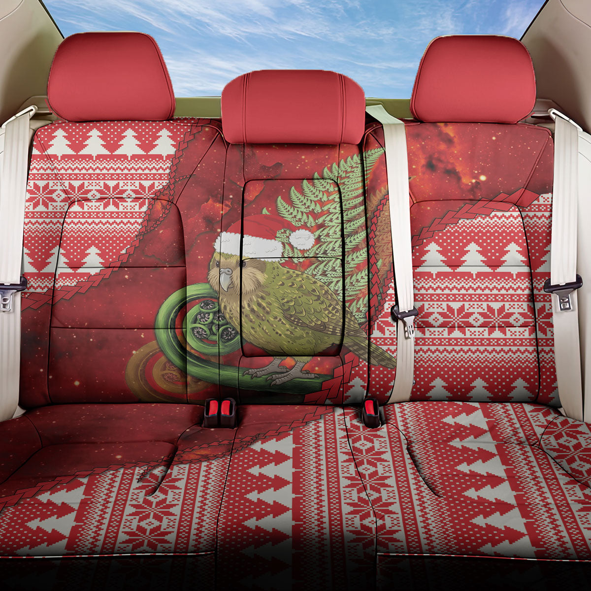 New Zealand Kakapo Christmas In July Back Car Seat Cover Silver Fern Santa Xmas Red Color