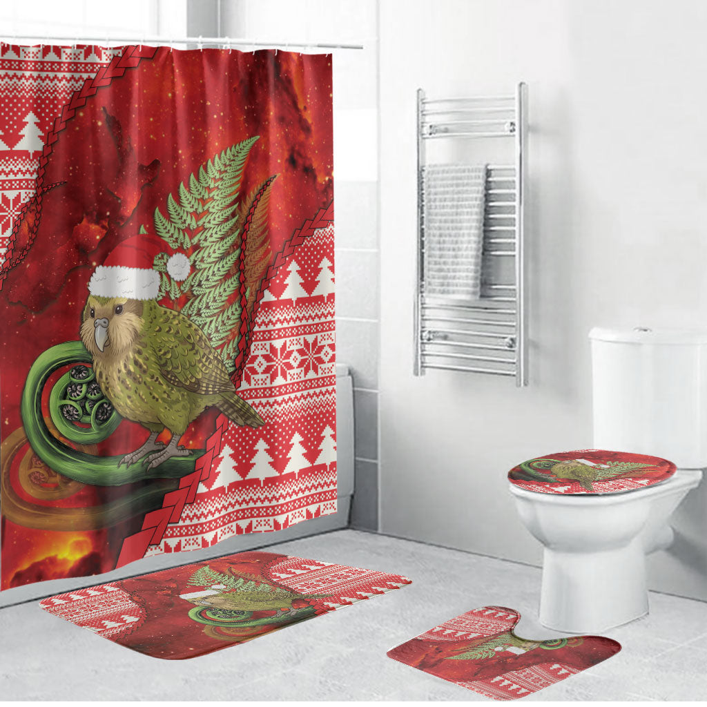 New Zealand Kakapo Christmas In July Bathroom Set Silver Fern Santa Xmas Red Color LT22 Bathroom Set (4 pcs) Red - Polynesian Pride