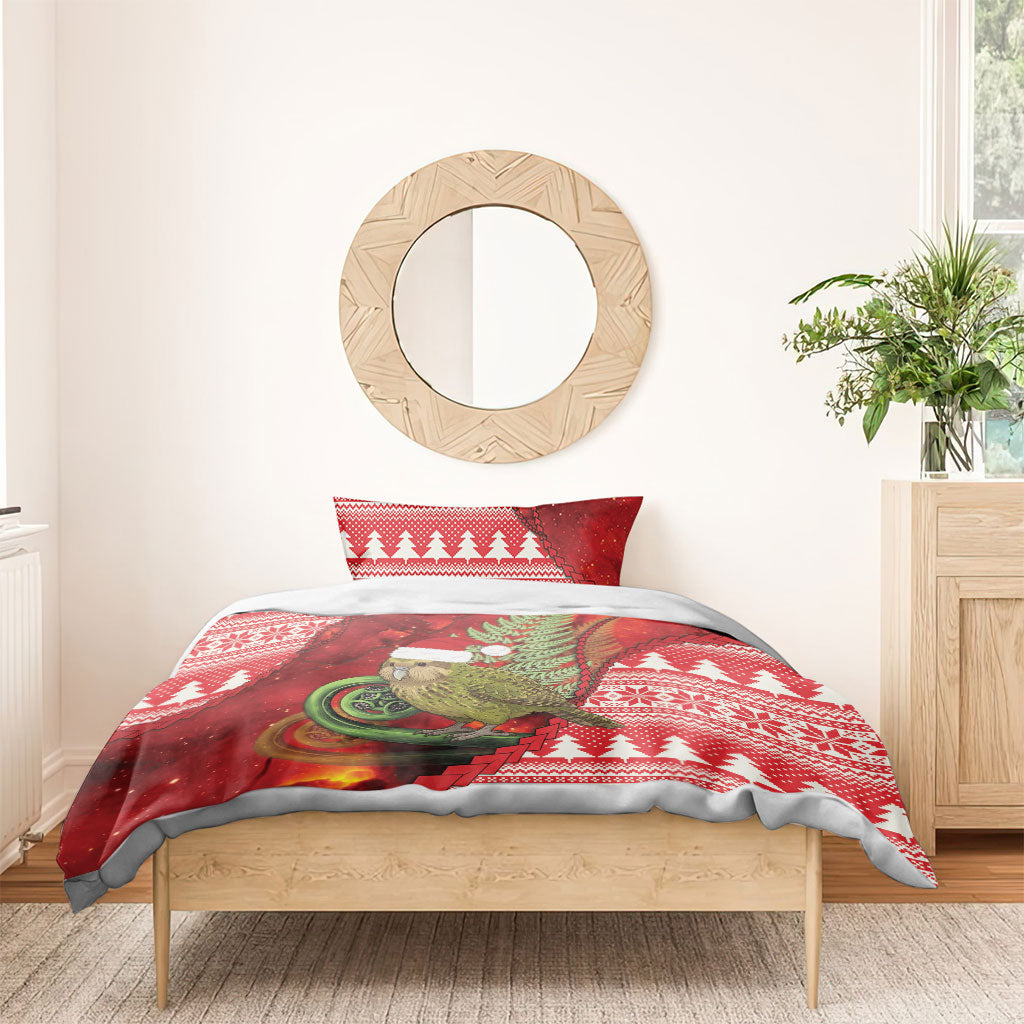 New Zealand Kakapo Christmas In July Bedding Set Silver Fern Santa Xmas Red Color