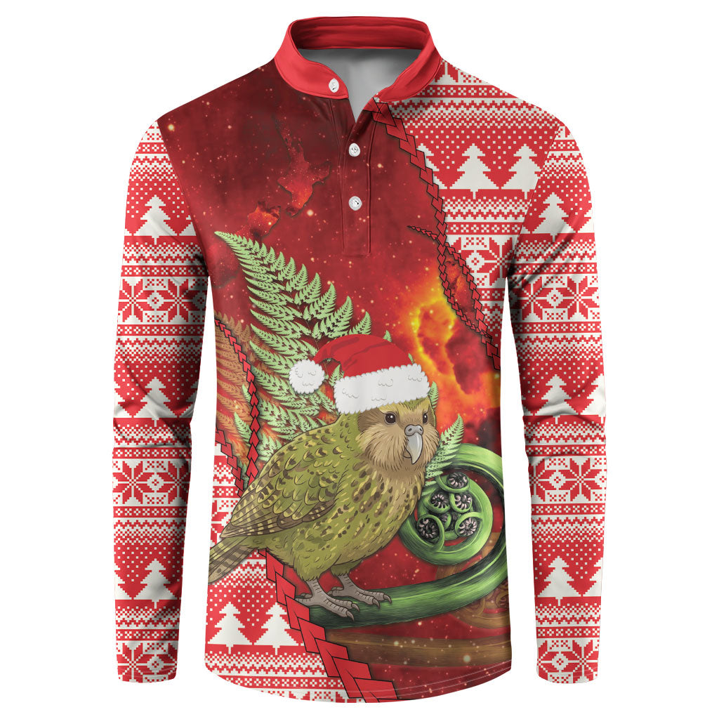 New Zealand Kakapo Christmas In July Button Sweatshirt Silver Fern Santa Xmas Red Color LT22 Red - Polynesian Pride