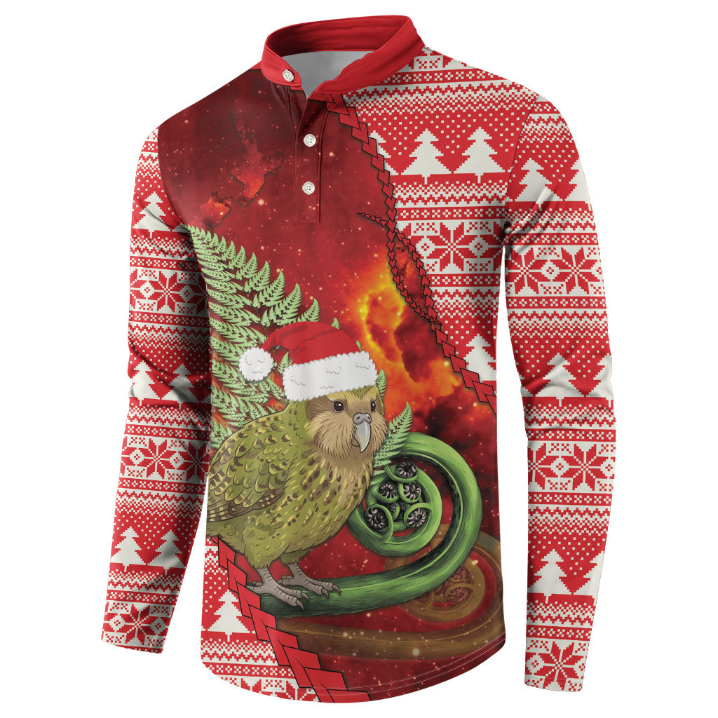 New Zealand Kakapo Christmas In July Button Sweatshirt Silver Fern Santa Xmas Red Color
