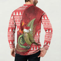 New Zealand Kakapo Christmas In July Button Sweatshirt Silver Fern Santa Xmas Red Color