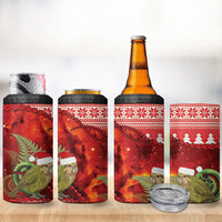 New Zealand Kakapo Christmas In July 4 in 1 Can Cooler Tumbler Silver Fern Santa Xmas Red Color
