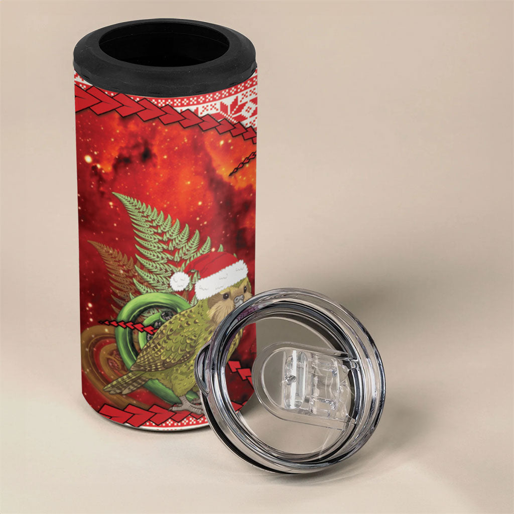 New Zealand Kakapo Christmas In July 4 in 1 Can Cooler Tumbler Silver Fern Santa Xmas Red Color
