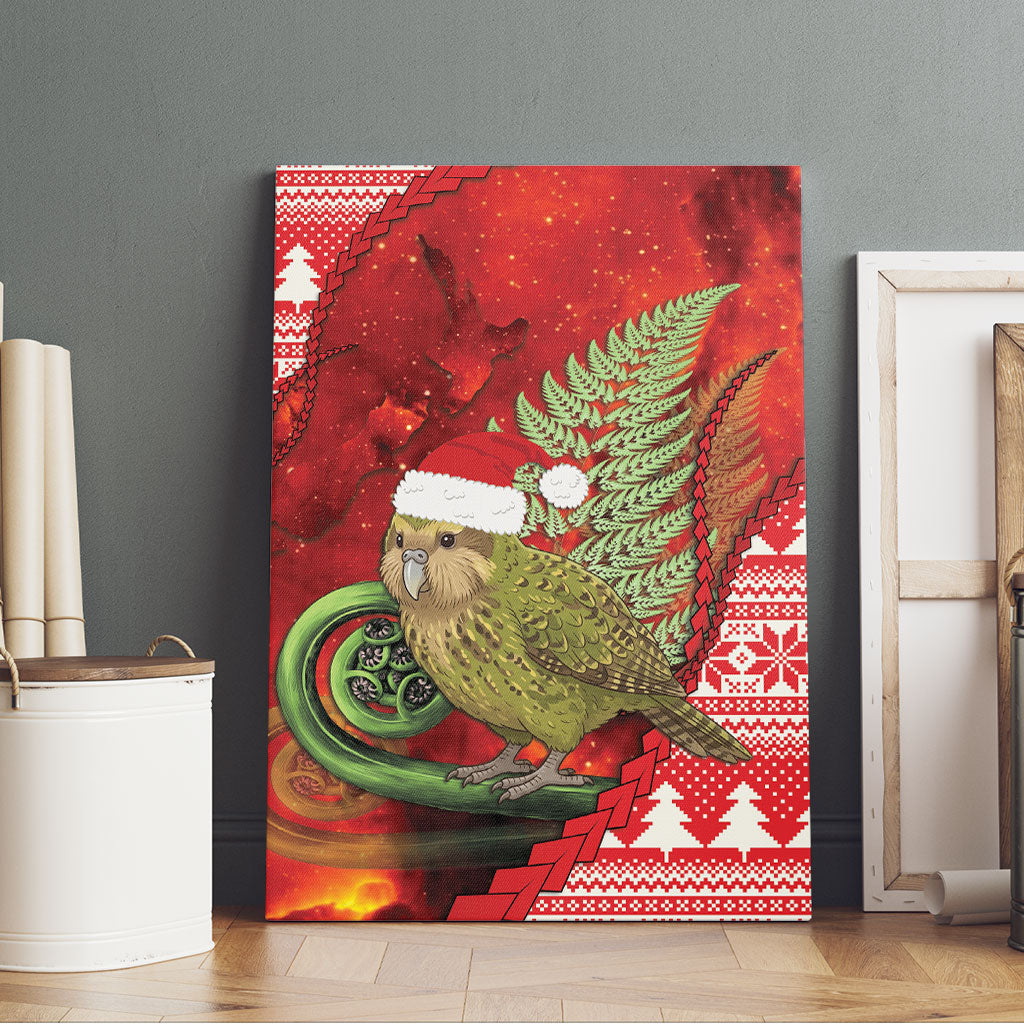 New Zealand Kakapo Christmas In July Canvas Wall Art Silver Fern Santa Xmas Red Color